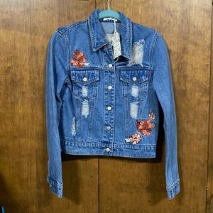 Embroidered Distressed Denim Jacket